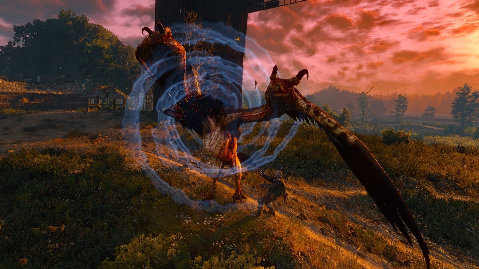 The Royal Griffin performs a sonic screech attack against Geralt in The Witcher 3 Wild Hunt.
