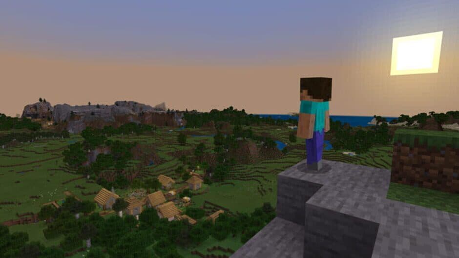 Captura de pantalla oficial de Minecraft que muestra elementos de juego de supervivencia.