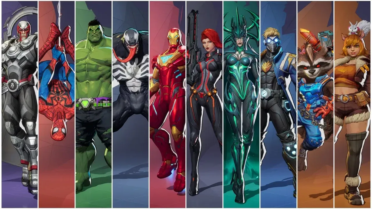 A diverse lineup of Marvel Rivals characters including Venom and Spider-Man ready for meta hero counter strategies.