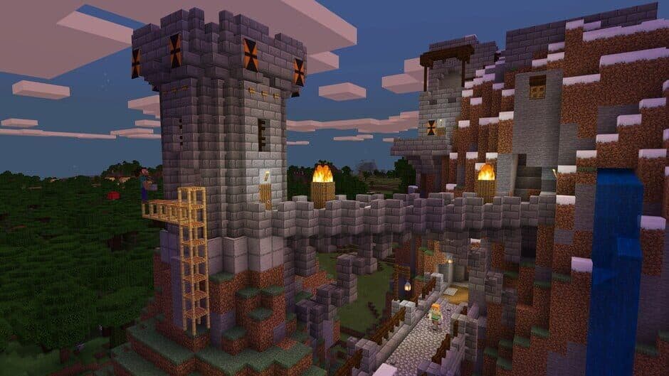 Captura de pantalla oficial de Minecraft que muestra la exploración del jugador y la recolección de recursos.