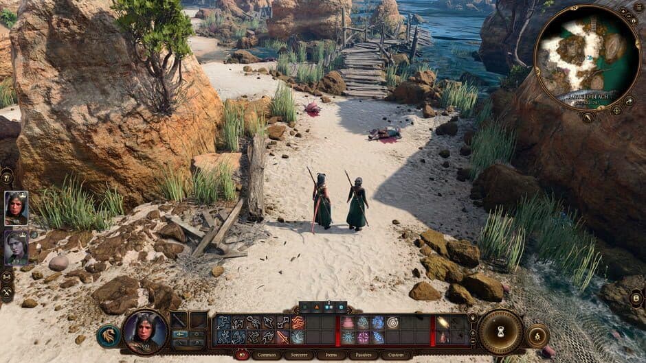 Vista aérea estratégica de personajes moviéndose por un mapa de Baldur's Gate III.