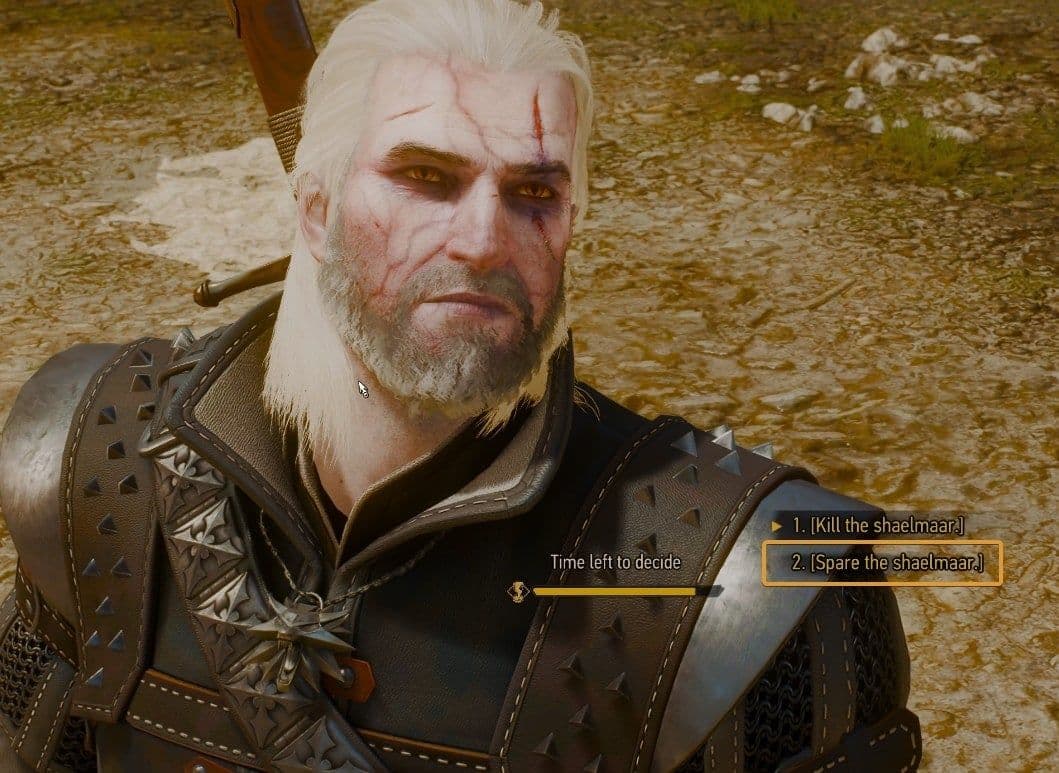 Geralt spares the Shaelmaar in The Witcher 3 Blood and Wine to prove his Compassion.