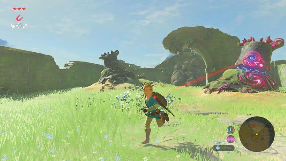Official gameplay screenshot of Link in The Legend of Zelda: Breath of the Wild.