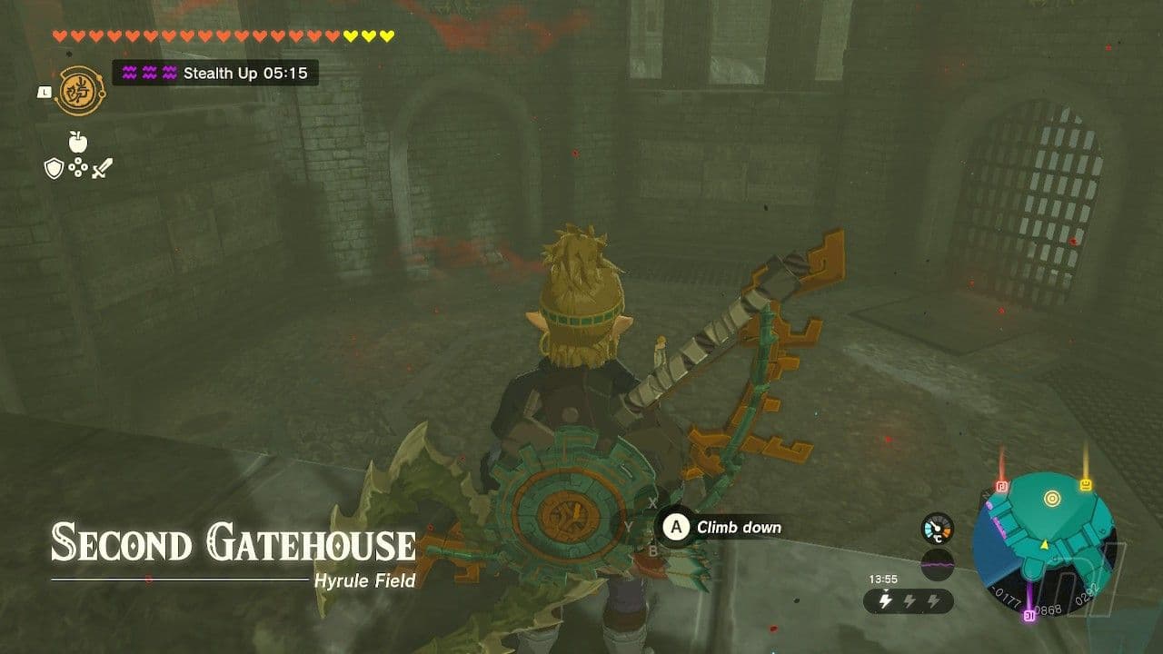 Link navigating a stealth route inside Hyrule Castle in The Legend of Zelda: Breath of the Wild.