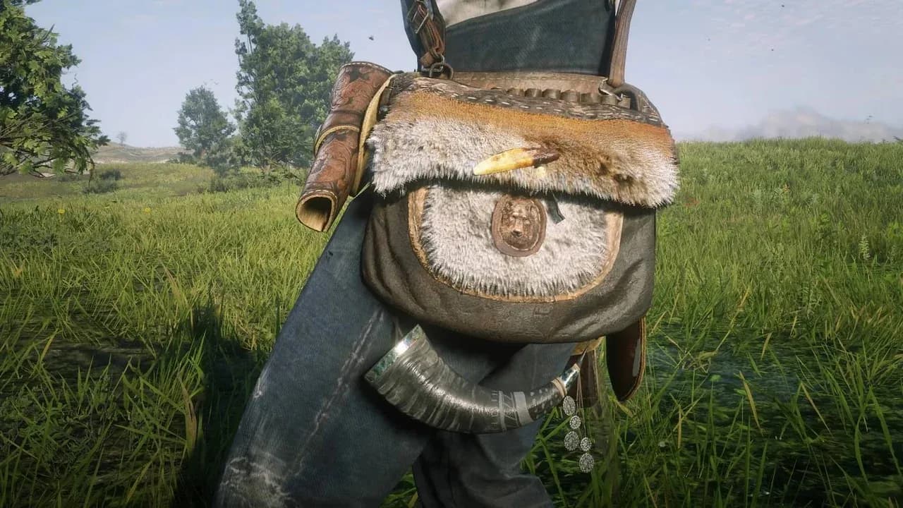 The Legend of the East Satchel upgrade menu in Red Dead Redemption 2 showing the final crafting requirements.