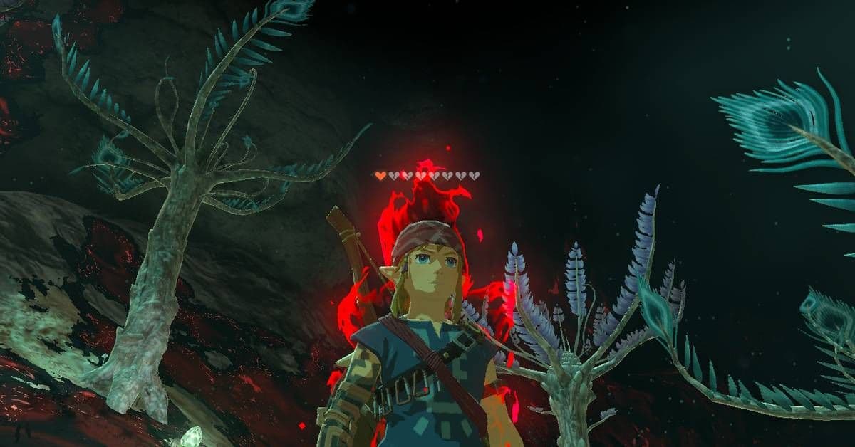Link exploring a gloom-infested environment in The Legend of Zelda Tears of the Kingdom.