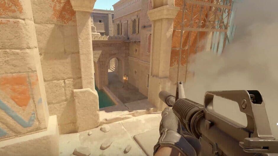 Official Counter-Strike 2 gameplay screenshot showing tactical environment and player perspective.