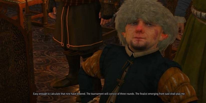 Witcher 3 High Stakes Bernard Tulle match showing the Gwent interface.