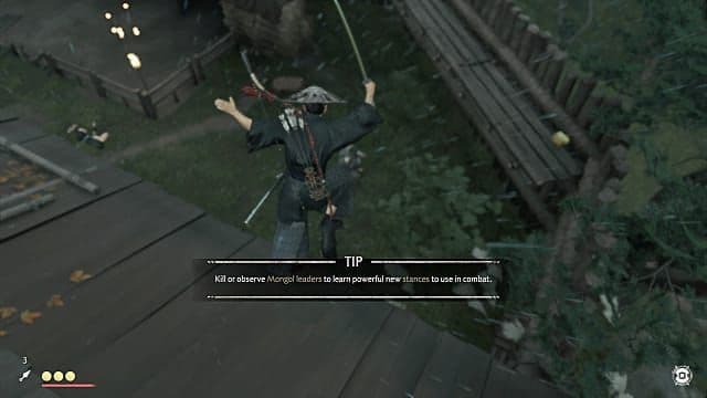 Jin Sakai prepares for a stealthy approach to observe Mongol leaders in Ghost of Tsushima.