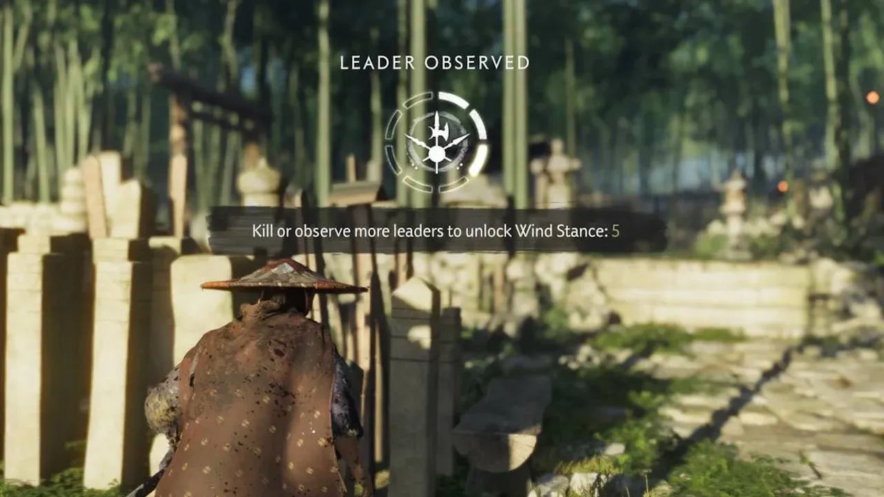 Jin Sakai observes a Mongol leader from a bamboo grove to unlock the Wind Stance in Ghost of Tsushima.