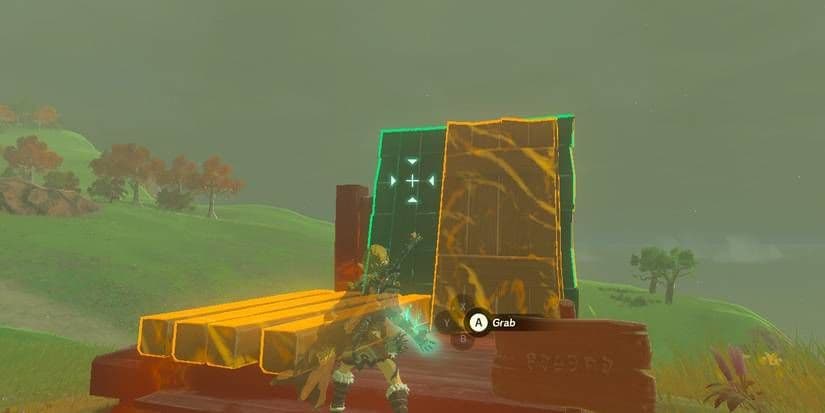 Link uses the Ultrahand ability to align and attach wooden boards in Zelda: Tears of the Kingdom.