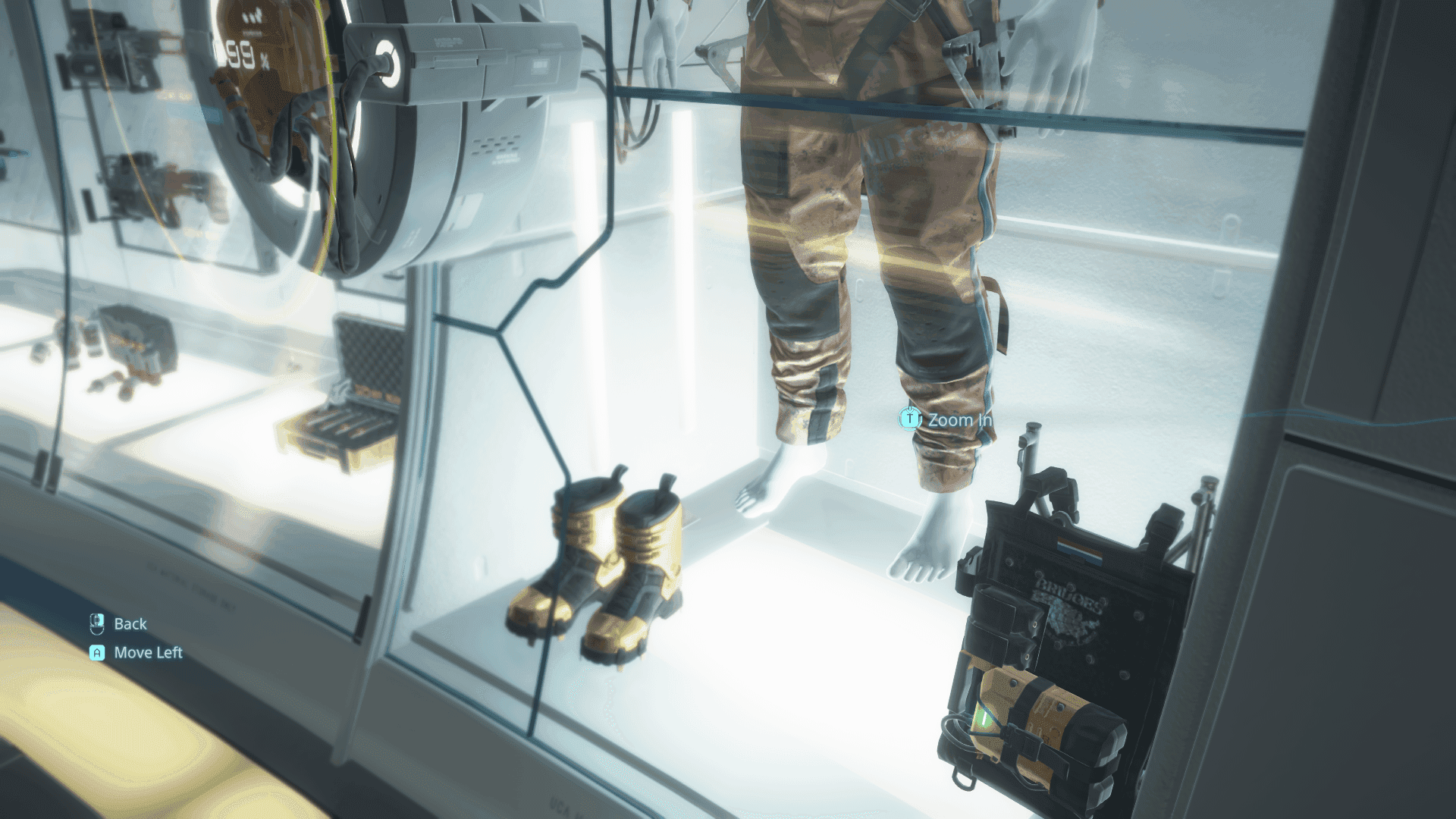 Chiral Boots and equipment on display in Death Stranding.