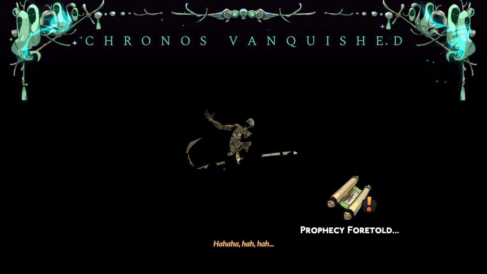 The Vanquished Prophecy notification in Hades 2 appearing after a successful boss encounter.