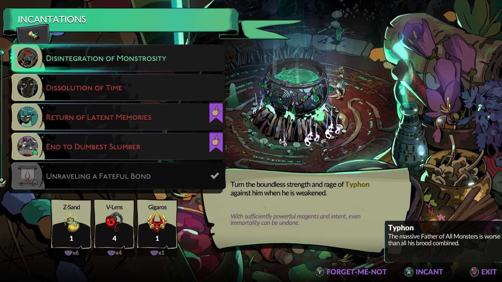 A Hades menu screen displays various challenges and milestones required to reach the true ending and epilogue.