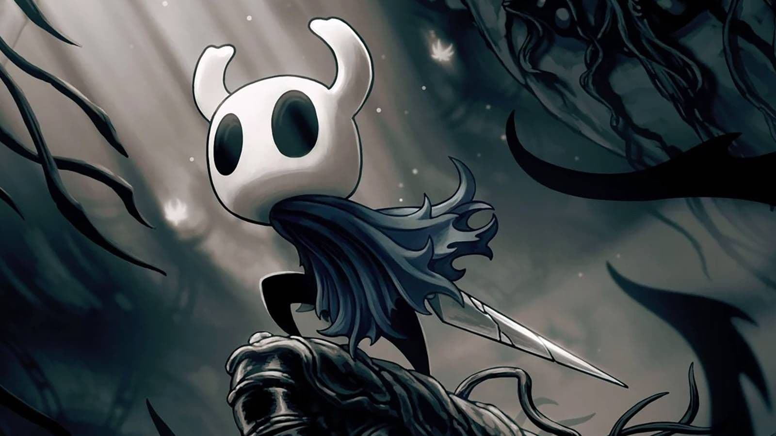The Knight from Hollow Knight holding the Dream Nail, essential for entering the Radiance boss fight.