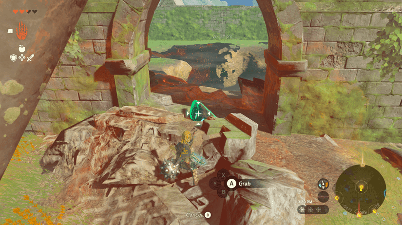 Link interacts with objects in the Depths during the Call From the Depths quest in Zelda Tears of the Kingdom.