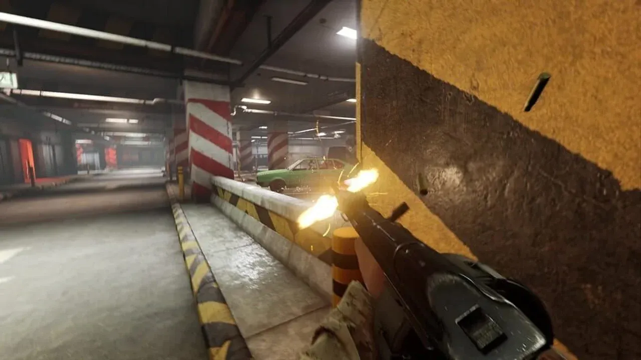 A soldier aims a rifle through a dusty window in Insurgency: Sandstorm, showcasing the game's brutal urban combat.