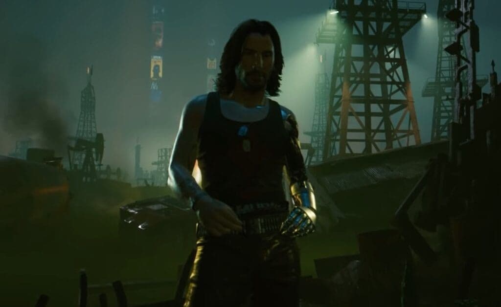 V and Johnny Silverhand during the Chippin' In quest in Cyberpunk 2077.
