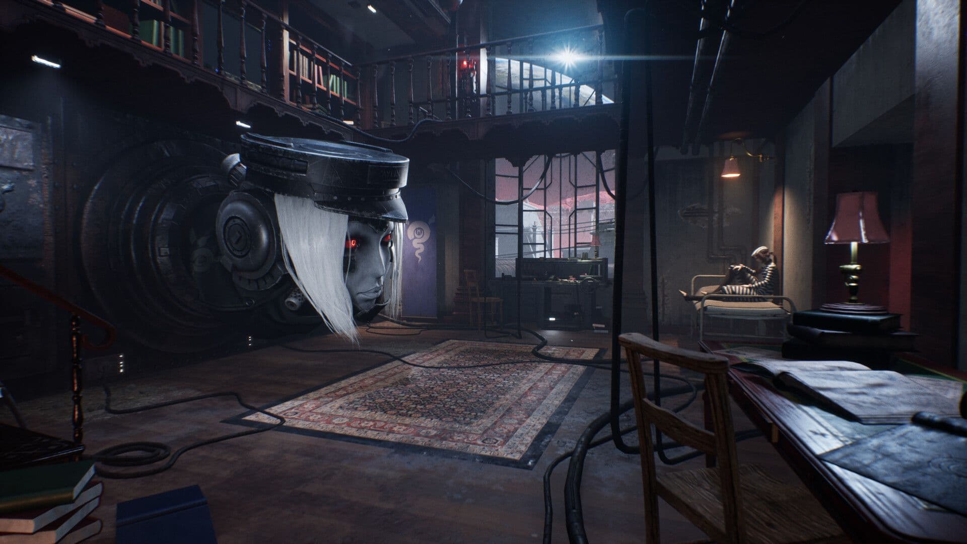 A first-person view of Luna Abyss gameplay showing the smooth shooter mechanics and sci-fi world.