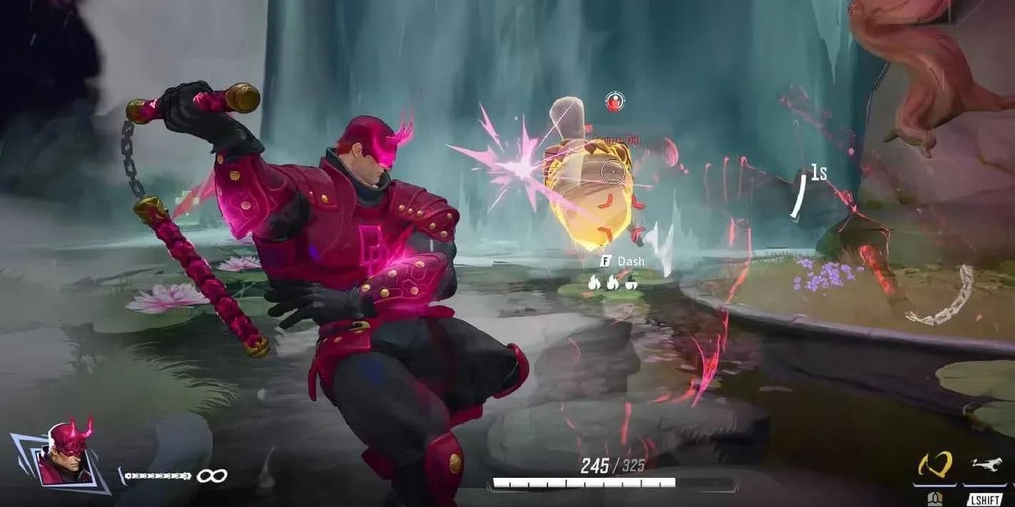 Marvel Rivals Duelist gameplay showing the Blade mark stack counter for high-octane damage.