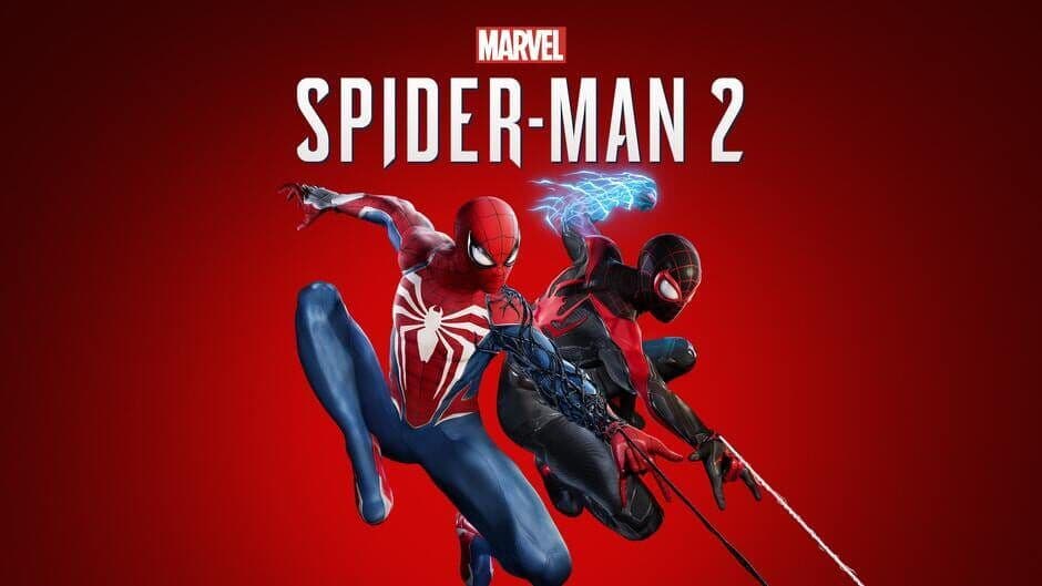 Key art for Marvel's Spider-Man 2 showcasing the dual heroes against a dark background.