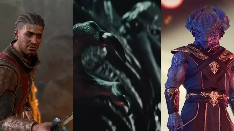 Wyll and a Mind Flayer stand alongside a custom character in Baldur's Gate 3