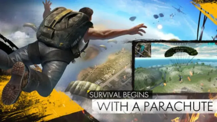 Action-packed Free Fire gameplay showing a character firing a weapon with optimized recoil control settings.