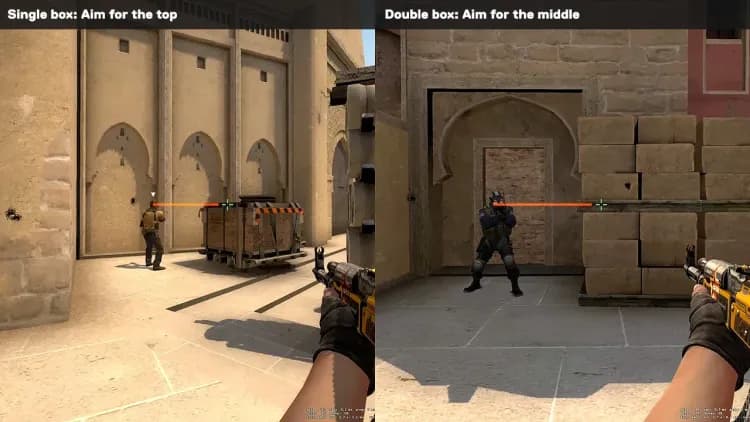 Counter-Strike 2 crosshair placement guide showing headshot level alignment for better pre-aiming accuracy.