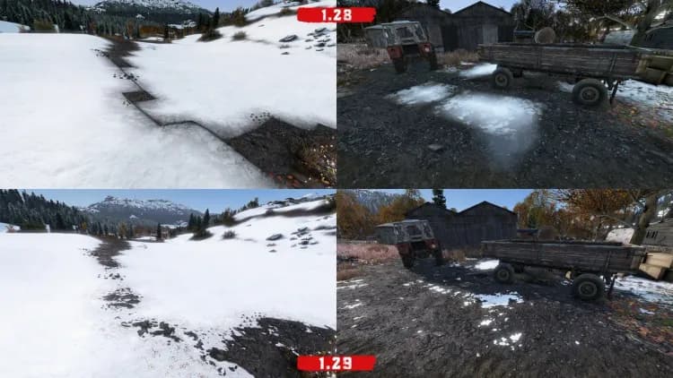 DayZ 1.29 terrain comparison showing the updated landscape