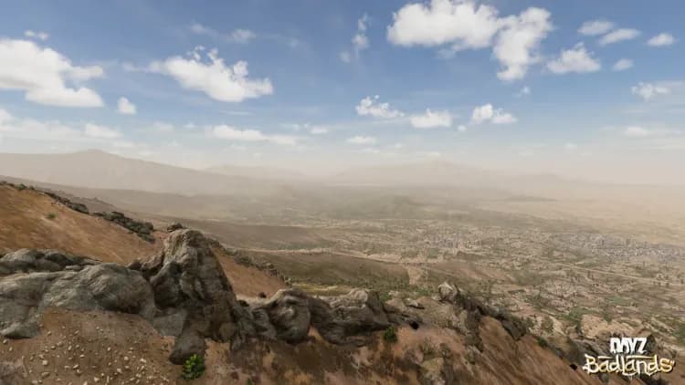 Panoramic view of Nasdara's arid valley in DayZ Badlands