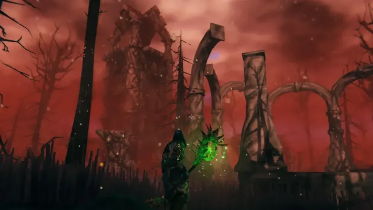 Fader’s Emerald Flame arena beneath the Ashlands sky