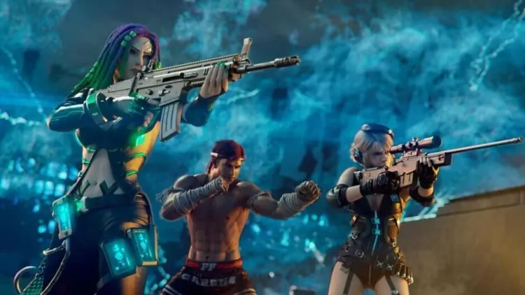 Vibrant Free Fire official artwork showcasing diverse character designs and tactical gear.