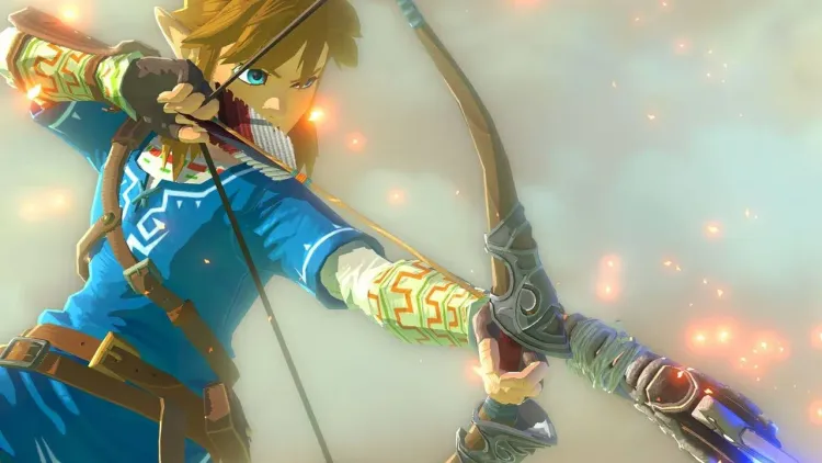 Link explores the interior of Hyrule Castle in Breath of the Wild while searching for the Hylian Shield.