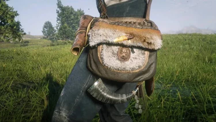 The Legend of the East Satchel upgrade menu in Red Dead Redemption 2 showing the final crafting requirements.