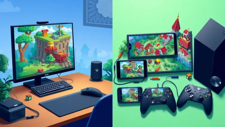 Minecraft Java and Bedrock editions displayed across multiple devices highlighting 2026 cross-platform compatibility.