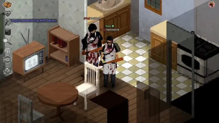 Project Zomboid survivors defending a house with improvised weapons
