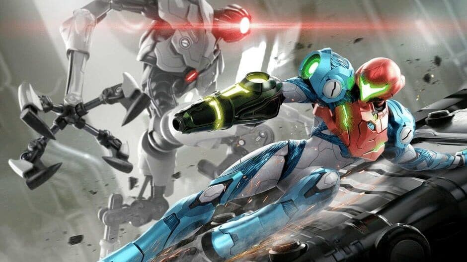 Arte estilizado de los personajes de Metroid Dread que destaca la evolución de la serie.