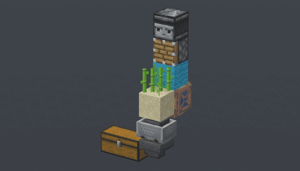 A Minecraft observer and piston setup for an automated sugarcane farm module.