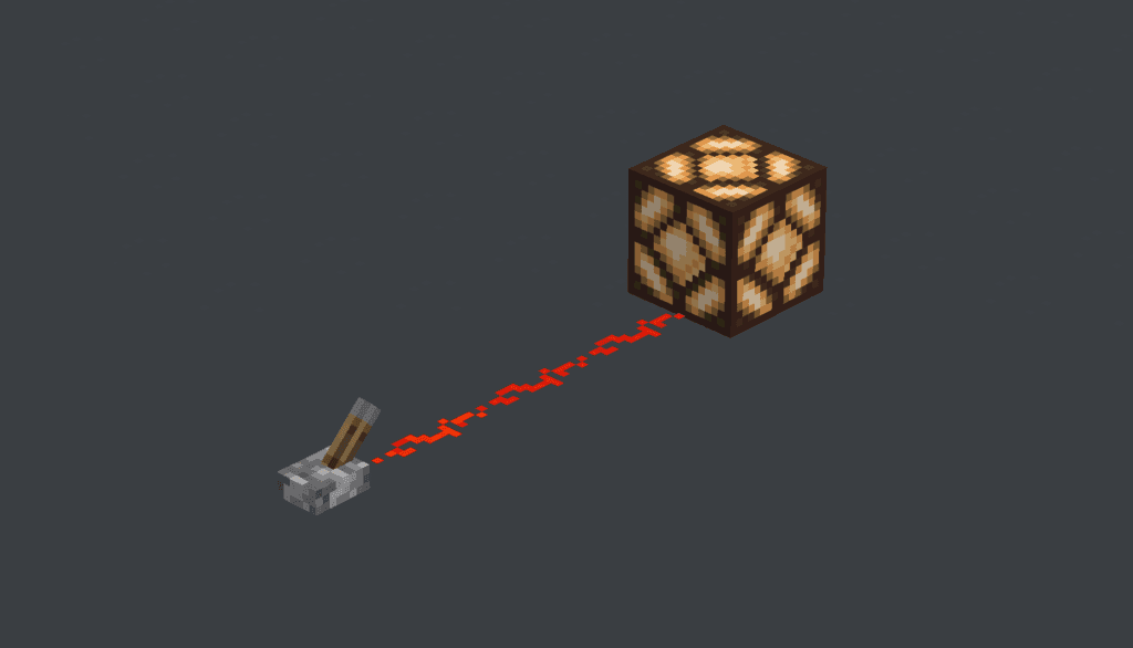 A basic Minecraft redstone circuit featuring a power source like a lever or button connected to dust.