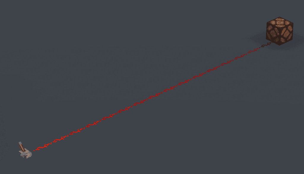 A Minecraft redstone signal decaying over a 15-block distance to demonstrate power levels.