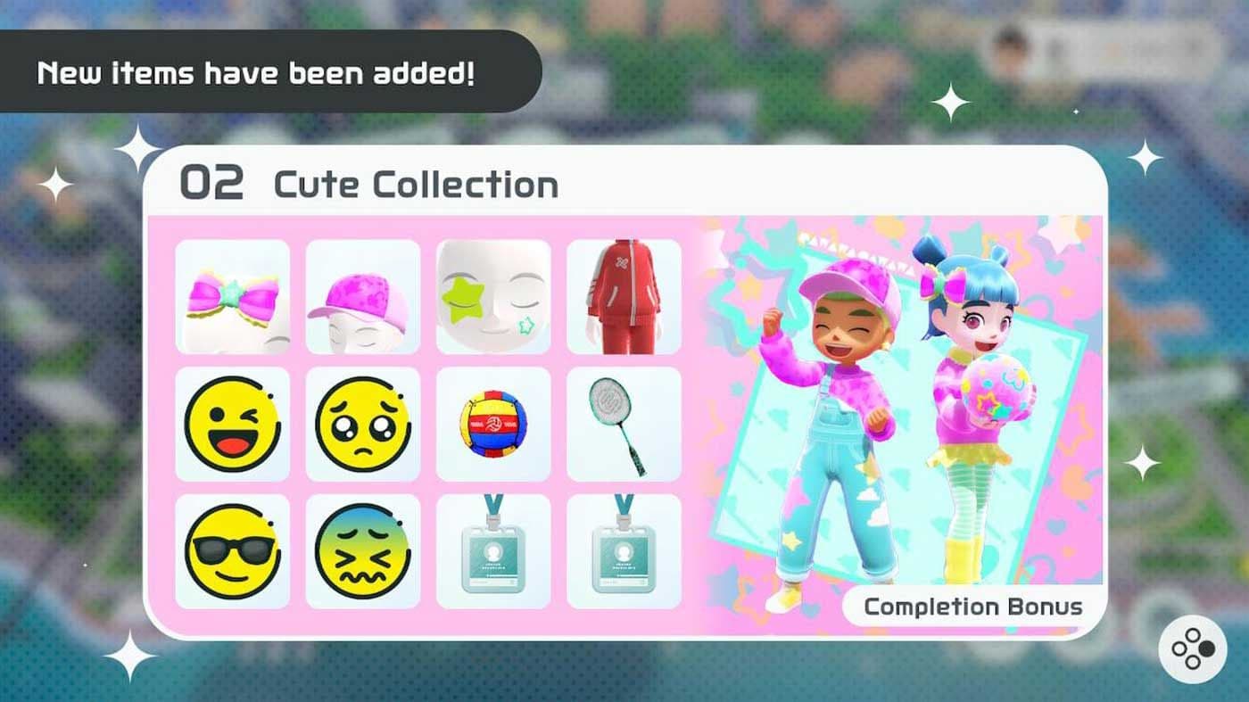 Menú de personalización de Nintendo Switch Sports que muestra cómo la progresión está ligada exclusivamente al juego online.