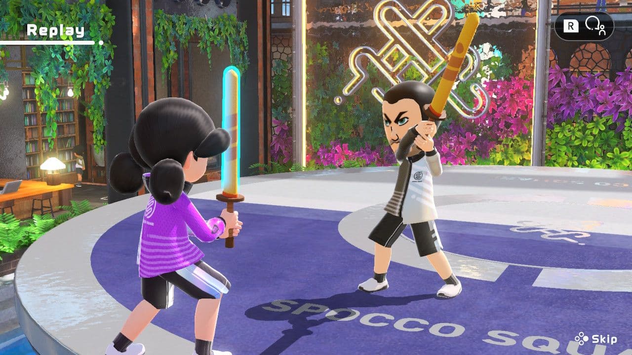 Una escena de juego de Nintendo Switch Sports que depende exclusivamente de los controles de movimiento Joy-Con para sus actividades deportivas.