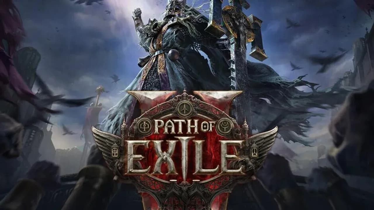 Official Path of Exile 2 artwork featuring a dark fantasy warrior standing amidst a desolate, atmospheric landscape.