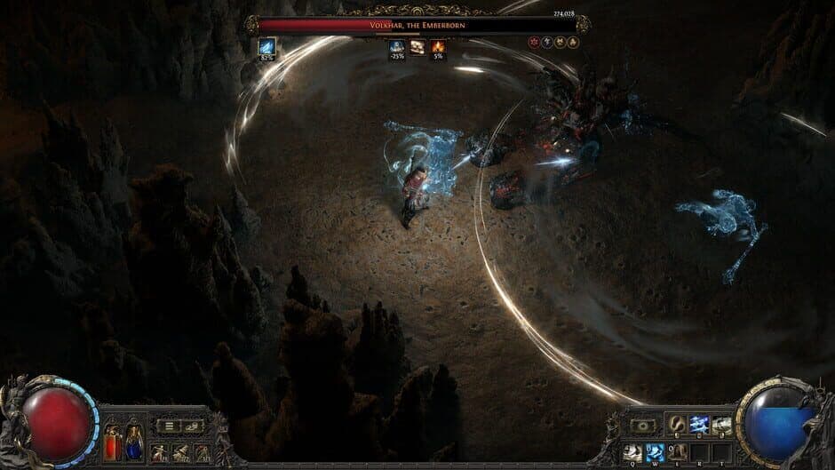 Un menú de personaje de Path of Exile 2 que destaca los engarces de gemas de apoyo y los modificadores de habilidades.