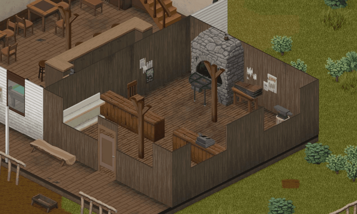 Advanced forge and blacksmith anvil inside a Project Zomboid workshop