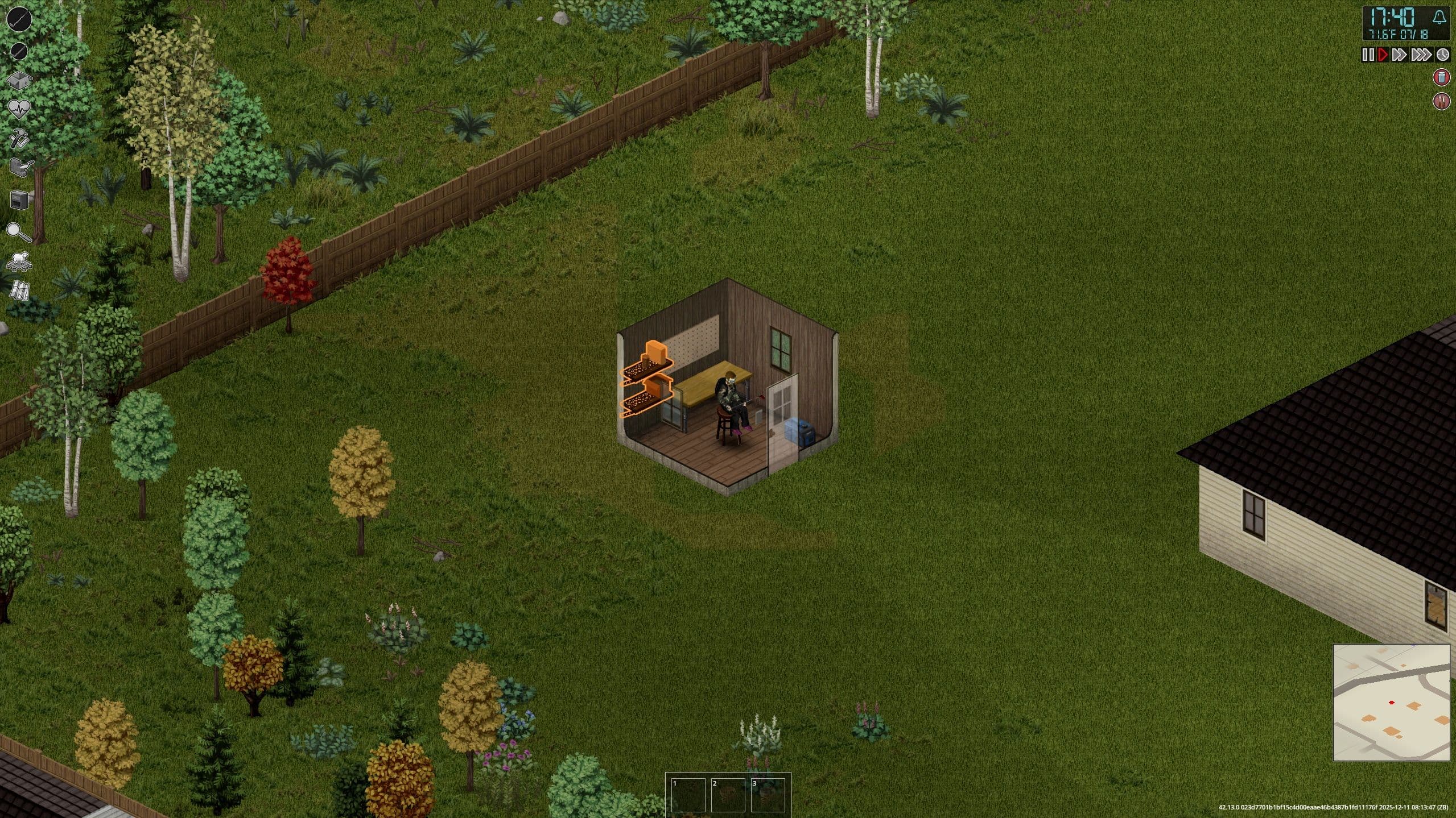 A Project Zomboid generator placed beside a small fenced base