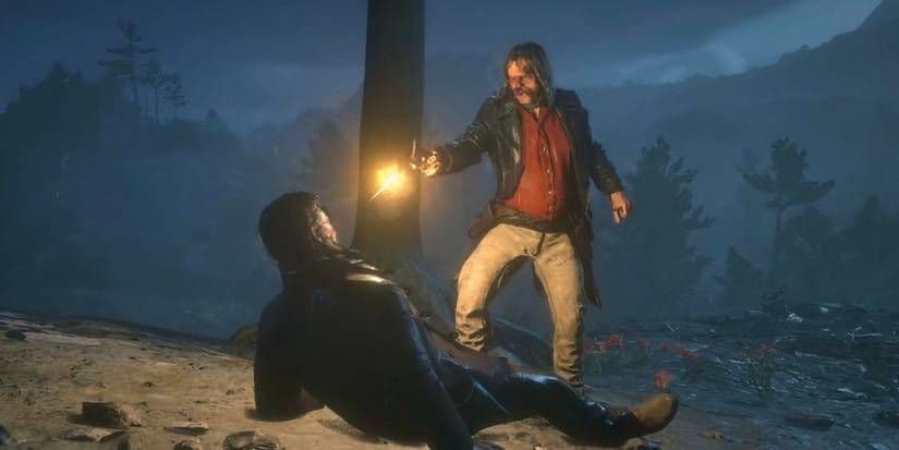Micah Bell shoots Arthur Morgan in the brutal low honor ending of Red Dead Redemption 2.