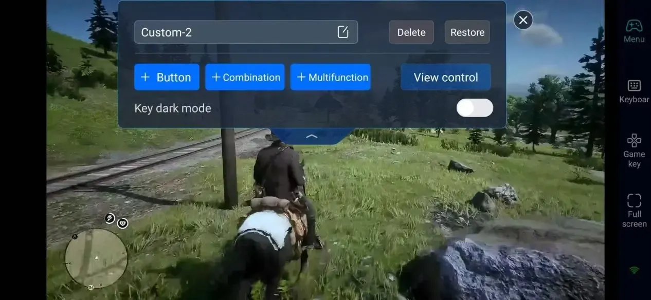 Red Dead Redemption 2 movement and view controls on a mobile interface with joystick overlays