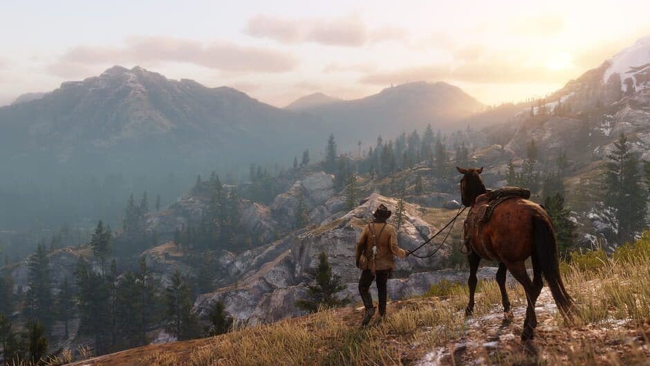 Official Red Dead Redemption 2 screenshot of Arthur Morgan in the wilderness