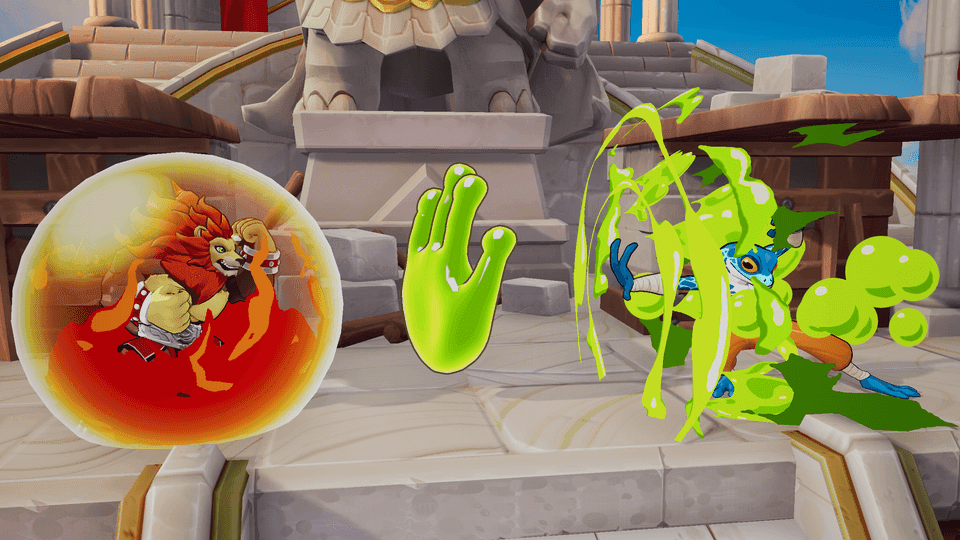 Zetterburn and Ranno engage in combat in a Rivals of Aether II screenshot.